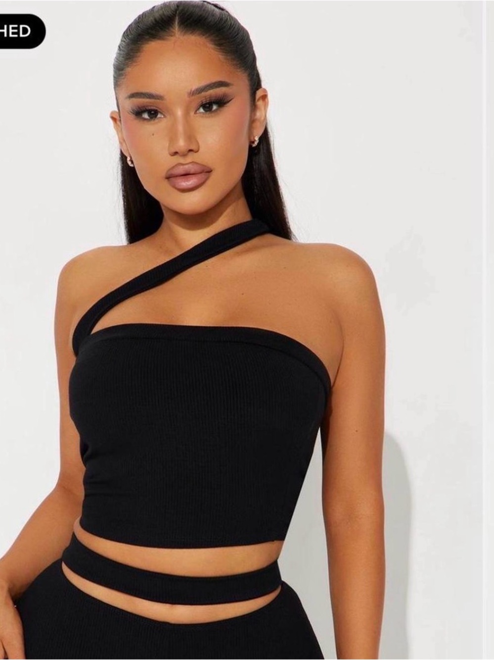 Fashion Nova Black One-Shoulder Ribbed Wrap Crop Top